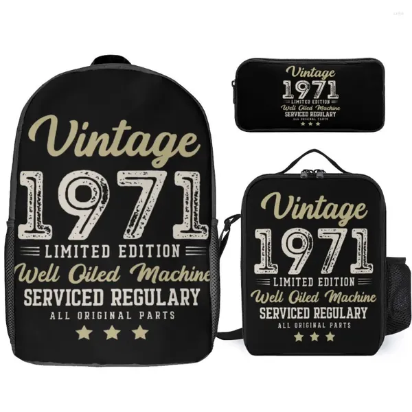 Рюкзак Vintage 1971 Limited Edition Birthdation Gift 3 в 1 сете 17 -дюймовый обеденный сумки для ланча