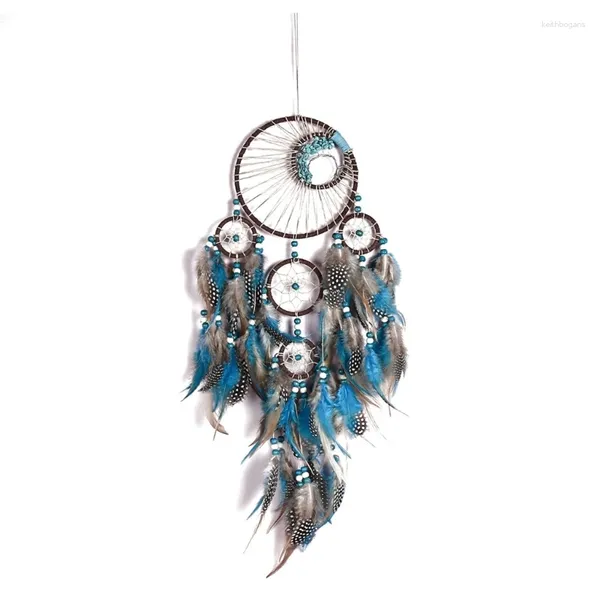 Figurine decorative Dream Catchers con perle turchesi piumate muro appeso Adornment Auto Ornamenti per la casa decorazione casa artigianato