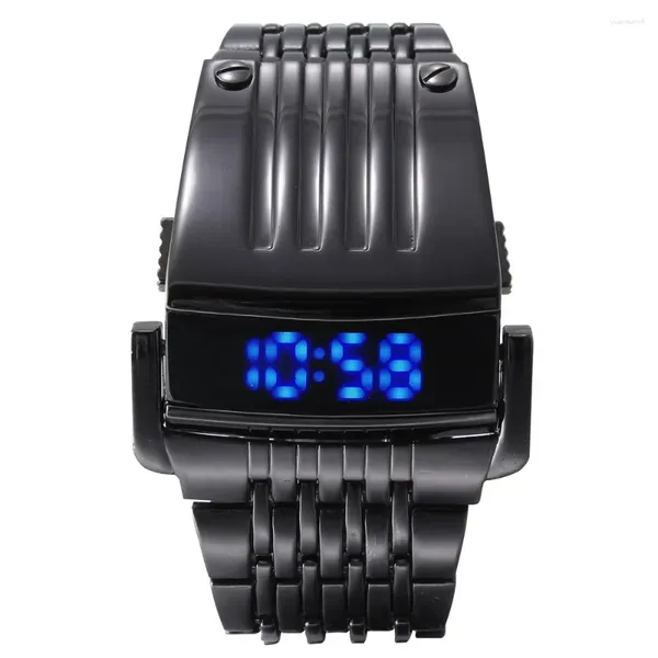 Sehen Sie sich Bands Mode Electronic Blue LED Display breites Edelstahlband Männer Digitales Handgelenk Geschenk