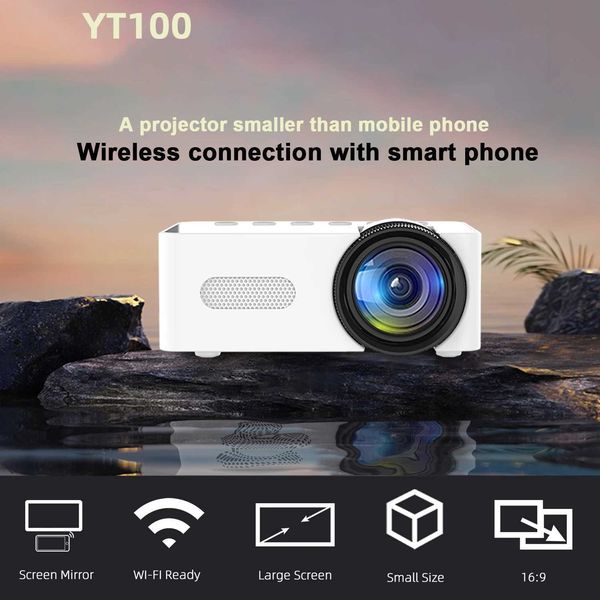 Proiettori YT100 Small Wireless Connected Mobile Plector Home Theater Mobile Power disponibile Audio integrato J240509