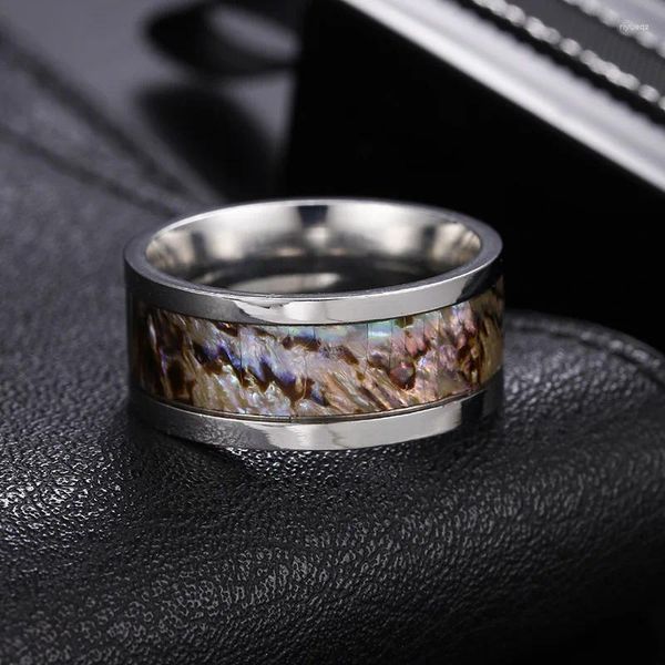 Anelli da matrimonio a largo 10 mm Abalone Shell Ring da uomo Anello di stile europeo e americano Temperamento di moda di fascia alta Gioielli di design personalizzato