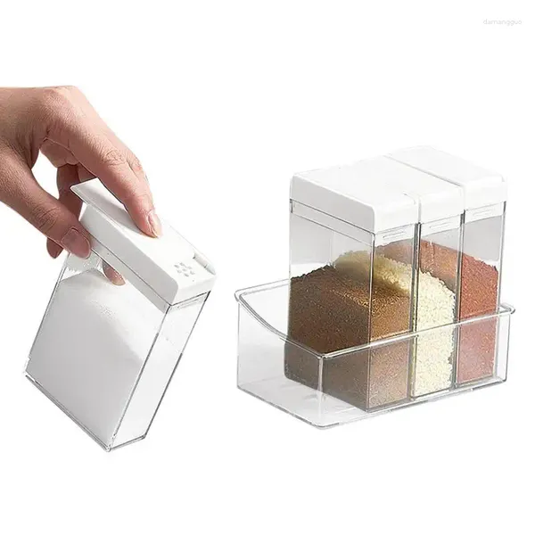 Garrafas de armazenamento Clear Tempero Rack Spice Box 4 Peças Jarros de condimentos portáteis com caixa de recipiente de bandeja