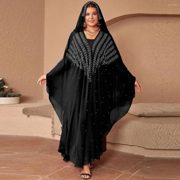 Ethnische Kleidung Abayas für Frauen Dubai Luxus schwarzer Chiffon Boubou Muslim Mode Kleid Cafan Marocain Hochzeitsfeier Anlässe Djellaba