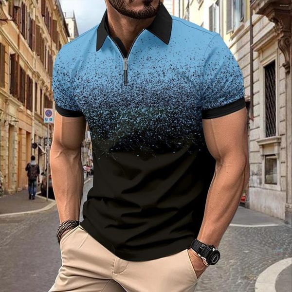 Erkek Polos Yaz Polo Gömlek Polka Dot Kısa Kollu T-Shirt Nefes Alabaş Sıradan Spor Fermuarı