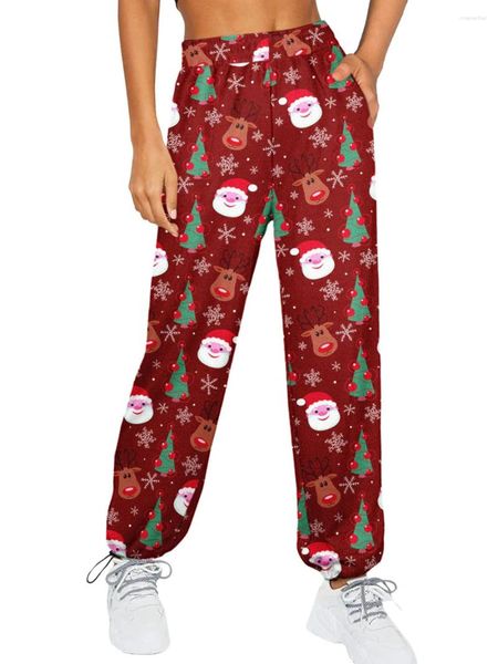 Abbigliamento per il sonno femminile da donna comodo pantaloni natalizi pantaloni snowflake santa gnome stampa comoda pajama per le gambe larghe casual sciolta