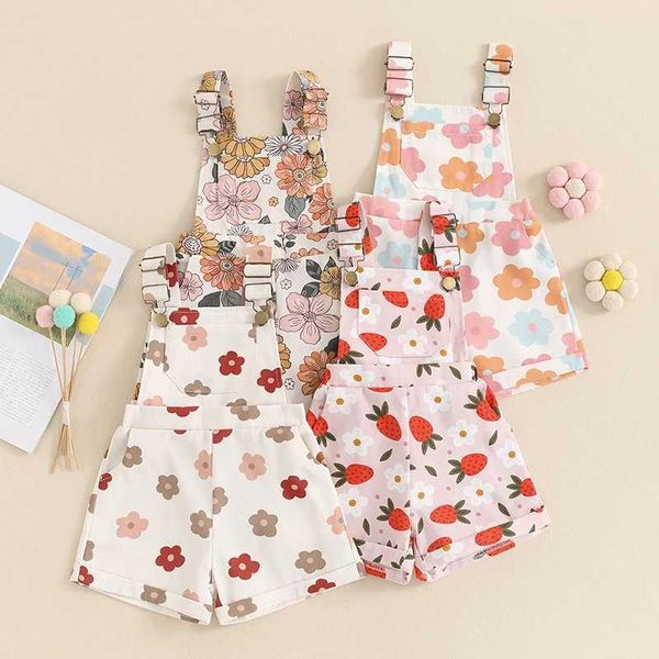 ROMPERS TODDDLER Baby Girl Kleidung Sommer Erdbeerblumen -Overalls Hosentender Shorts Strampler Jumpsuit Little Girls Outfit Kleidung H240508