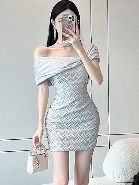 Lässige Kleider Frauen Modegeflecht Plaid Patchwork Chic Off Schulter sexy Kleid Sommer Elegant 2024 Koreanische Körperkon Vestidos