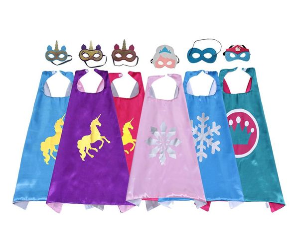 CAPE CRIANÇAS CONJUNTO COM FELT MASKS COSPLAY FASHES SATINA 2LAYER 7070CM DE CARACOTON FILHO FAVORES FAVORES DE VESRIDADE DE FROSTA