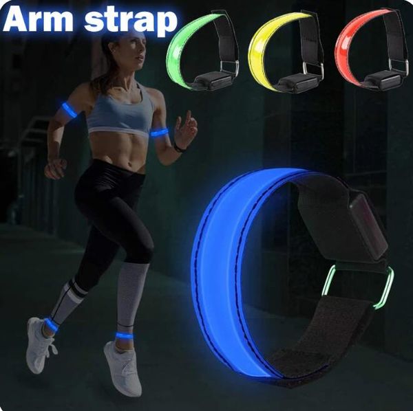 LED Luminous Night Running Brandband Bracelet Sports Outdoor Sports Reflexivo Cinturão de segurança Ciclismo de bicicleta Banda de braço de segurança ajustável