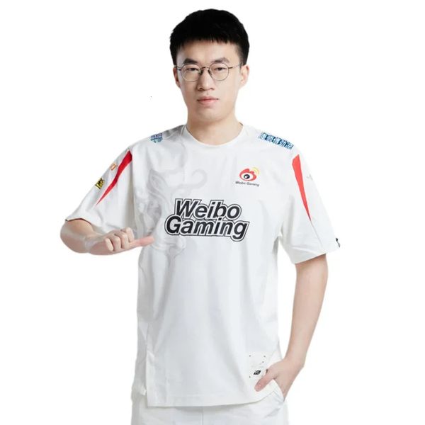 Lpl wbg forma lol weibo oyun theshy xiaohu karsa hafif gevrek beyaz t gömlek e-spor üniforma kadın erkekler giyim 240509