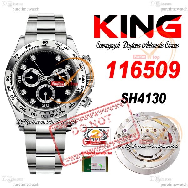 Vendita 116509 SA4130 Cronografo automatico MENS ORGHIO King Tachymeter Bezel Black Diamond Diamond Diamond 904L Oysteteel Bracciale 72H POWER SREAST SUPER EDITION PTRX