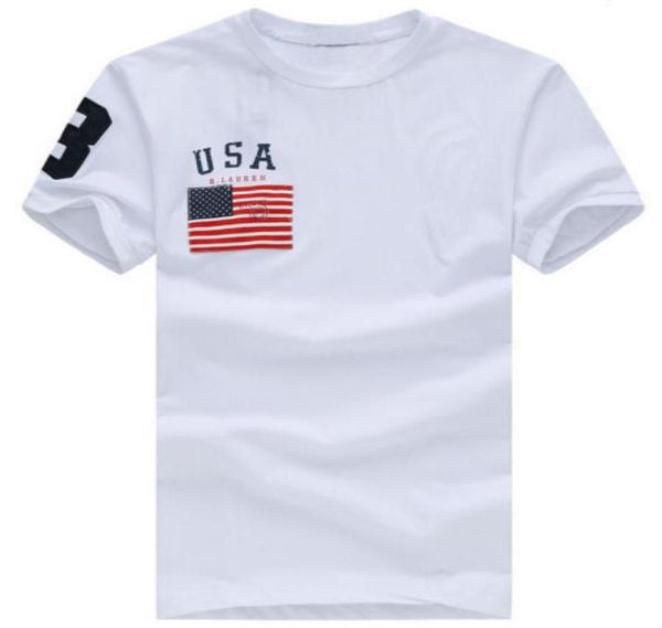 Sommer Men039s T -Shirts USA Flagge mit großem Pony Baumwoll T -Shirt Oneck Sport Tees Top Marine Blue White Red SXXL3204896