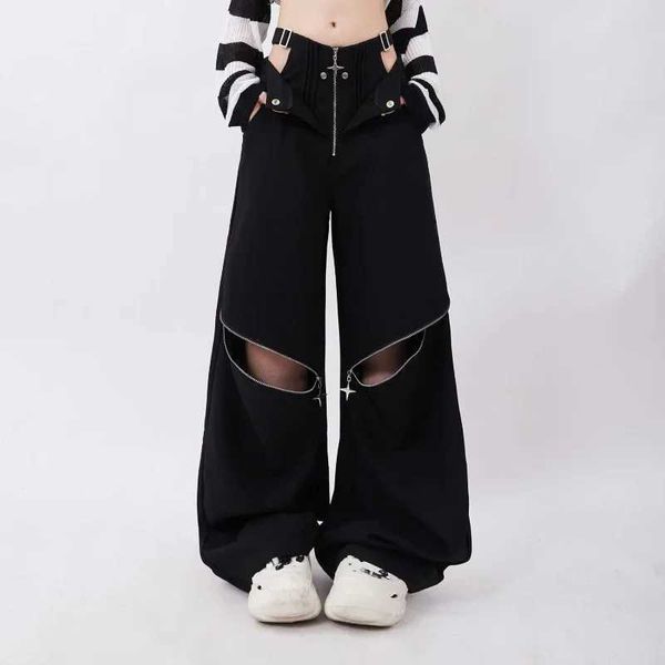 Calça feminina capris personalizada picante garota oca oco workwear moda zipper duas peças design calças casuais nos Estados Unidos Q240508