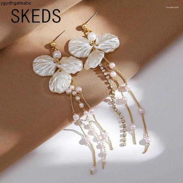 Brincos Dangle Skeds Moda estilo coreano Pingente longo e elegante para mulheres meninas Pearl Shell Tassel Ear Anel Jewelry Acessórios C7X9