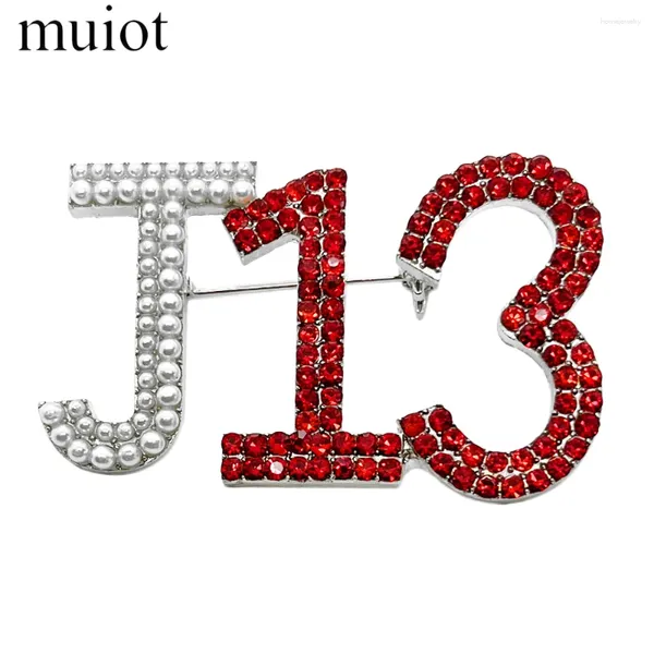 Spille rosse rhinestone gioielli sorority Society logo j13 lettere piccante in metallo pinwomen