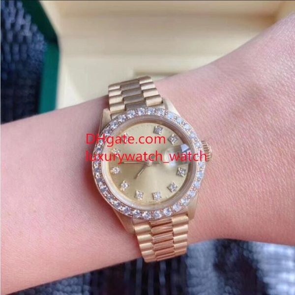 Damen Uhren wasserdicht 69178 31 mm Diamantlünette Big Luper Mechanischer Saphirspiegel Gelb Gold Stahl Armband Luxus Uhr 252y
