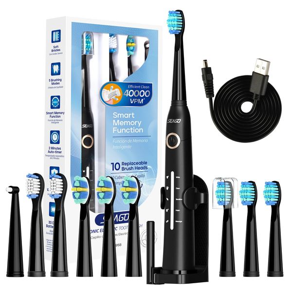 SeaGe Sonic Electric Toothbrush carregando dentes ultrassônicos para adultos de dentes 10 de dentes de dentes de reposição 240507