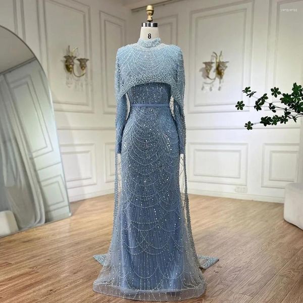 Vestidos de festa serena colina muçulmana Hajab sereia longa Cape Dubai Arábia Vestidos de luxo para mulheres Casamento 2024 LA72032