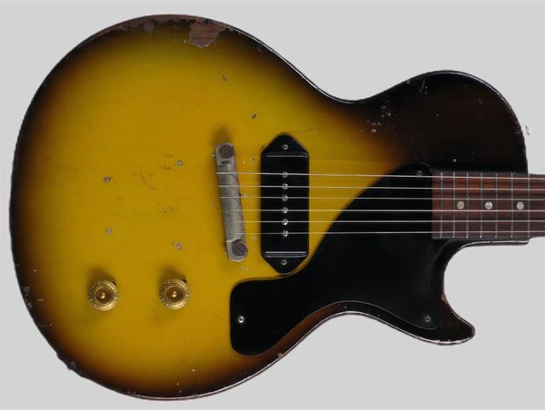 Seltene 1957 Junior Sunburst Dunkelbraun schwere Reliktgitarre Ein Stück Mahagoni Hals, P-90 Hundeohr-Pickup, Wickel um Brücke 2589