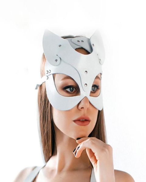 Anime Fox Maske PU Deri Beyaz Pembe Kedi Kulak Maskeleri Yarı Yüz Japon Cosplay Masquerade Festival Kostüm Prop Prop Rave Accessories9890819