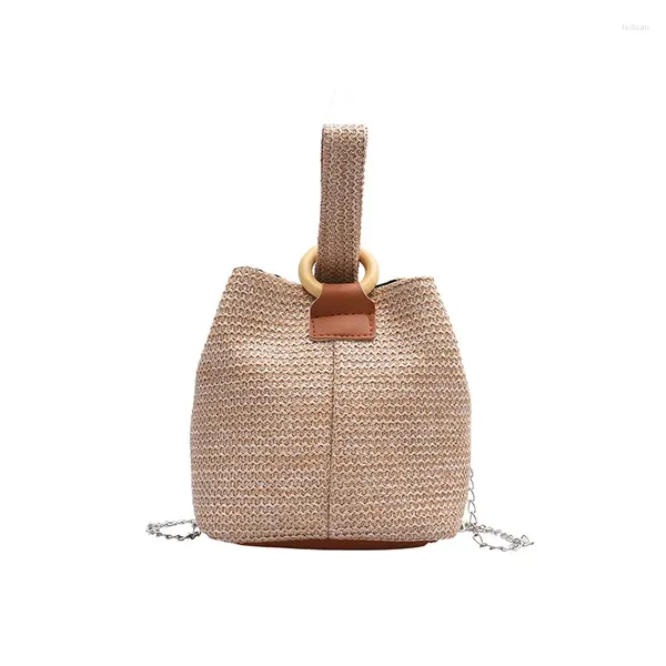 Umhängetaschen 2024 Handtasche für Frauen Strohbeutel kleiner Eimer Dame Reiseverkehr Handtaschen Rattan gewebte Strand Frau Messager