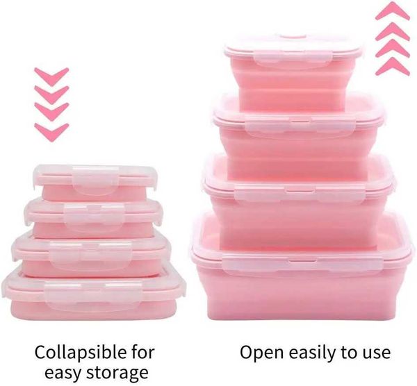 Lanches Bags Silicone Lunch Box Conclapsible dobring Food Storage Storage com tampas Freezer de microondas de cozinha e lava -louças Safe Kids