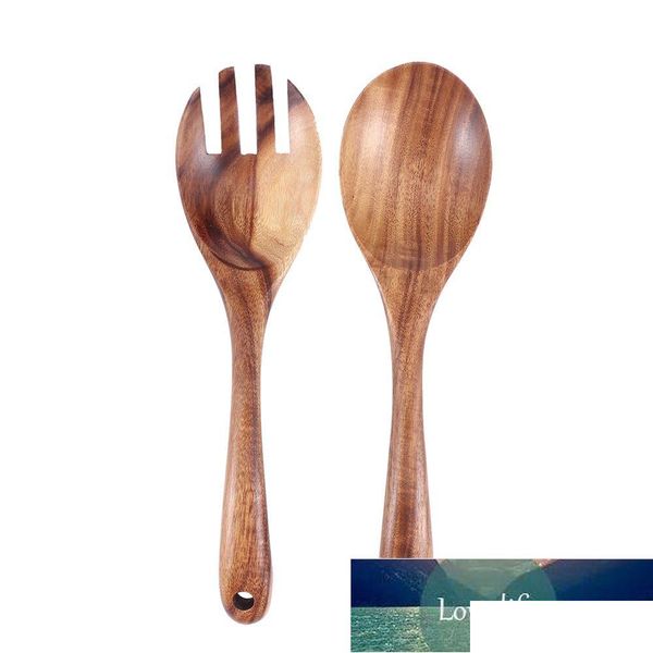 Cucchiai grandi cucchiaio in legno grande insalata che serve forchetto cucchiaio in legno naturale a manico lungo cucine cucine calare consegna