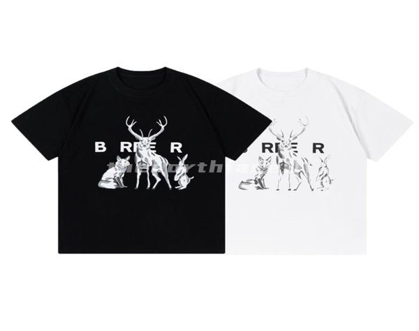 Marca de moda de luxo masculina camiseta de animal letra impressão em redonda de manga curta verão de camiseta solta top preto branco6389775