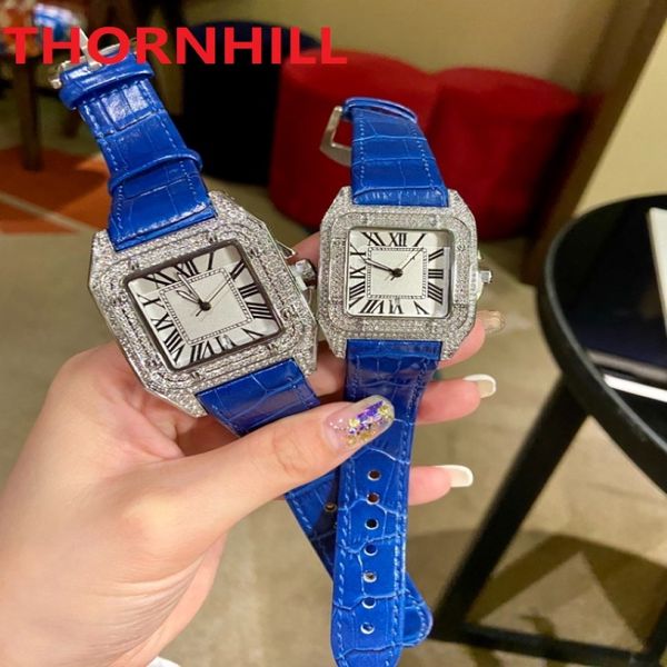 Mulheres casuais homens quadrados Romand Dial Designer Rates Diamonds Ring moda Fashion Designer Strap Strap Quartz Movimento Presente CLO 2763