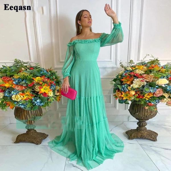 Abiti da festa eeqasn menta verde africana africana a più tielle a strati per tulle maniche lunghe abiti da ballo da donna da donna abito formale da donna