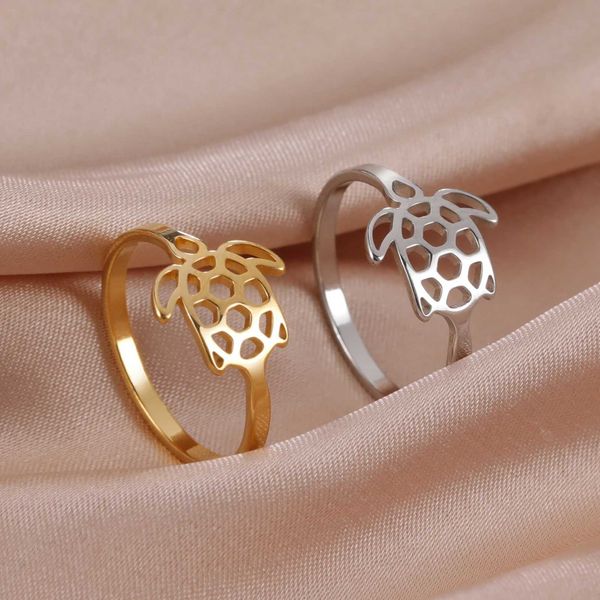 Anéis de casamento Skyrim Skyrim Cute Turtle Ring Aço inoxidável Anéis de dedos da moda de verão Animal Animal Tartaria Jóia Novo No atacado