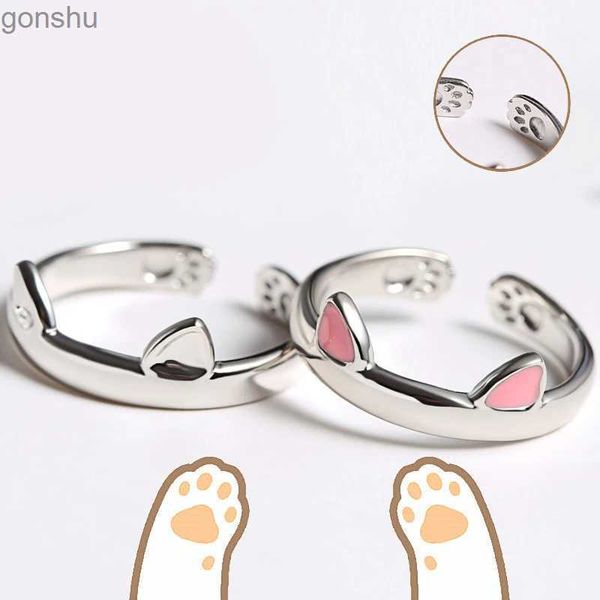 Anelli di coppia 2 pezzi di y2k graziosi anelli stampati con gatto stampato femminile a orecchie da gatto regolabile anelli di dito per le dita delle dita coppia di gioielli regalo per animali domestici piccoli wx