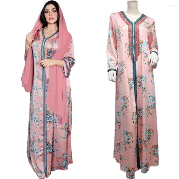 Ethnische Kleidung floral bedruckt Abaya Muslimische Frauen Robe türkischer Kaftan Naher Osten Langes Kleid Eid Mubarak Ramadan Jalabiya Dubai Mode