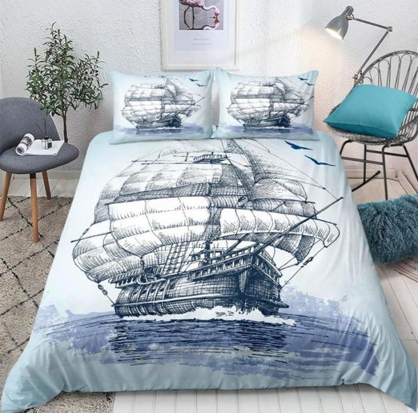 Segelboot Quilt Cover Set Queen Anchor Bettwäsche Set Ocean Duvet Cover für Kinderbetten