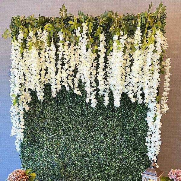 Flores decorativas grinaldas 12pcs White Wisteria Vine Garland Artificial Silk Flowers Ivy para Wedding Arch Home Decoration Plants Fake Greante