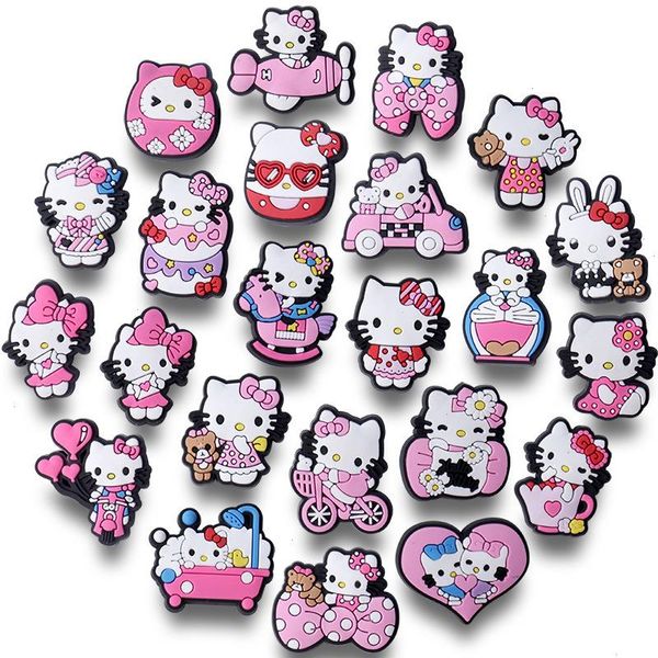 Charmos de anime Memórias de infância por atacado Cats rosa 25 cores Presente engraçado Cartoon Charms Acessórios para sapatos PVC Decoração de fivela de borracha macia e encanta