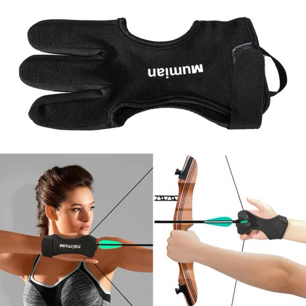 Luvas 1pc Mumian Archery Glove Breathable Sweat Adsorbed Arco e flecha Glove de dedos feitos à mão caçando luva de três dedos para externo