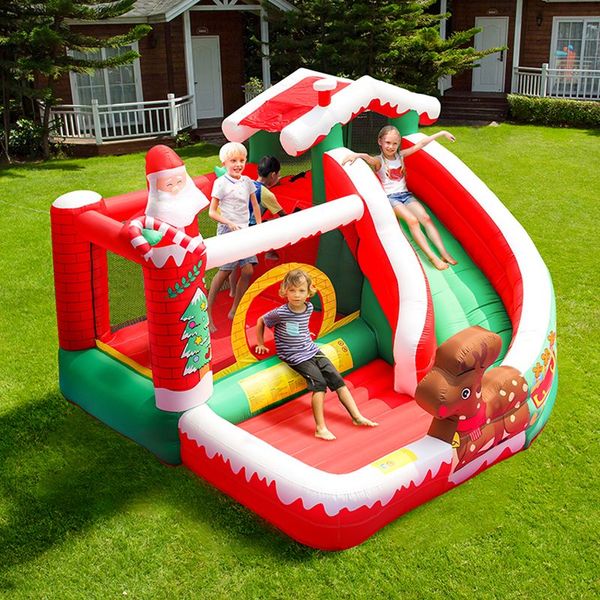 Noel Bounce House şişirme Playhouse Santa House Atlama Kalesi Slide Ball Çukur Kids Toynak Kids Slide Slayt Combo Toys Hediyeleri Elk Temper