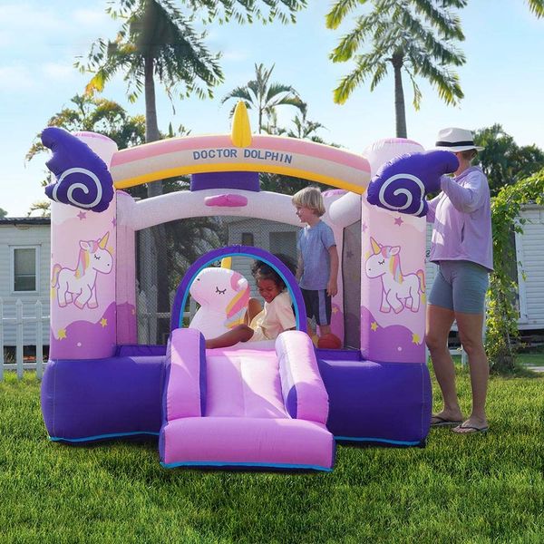 Unicorn gonfiabile giocattolo da gioco per bambini salto interno Castle Bounce House con giocattoli per pit di palla da scivolo divertimento per bambini per bambini intrattenimento di intrattenimento per la festa di intrattenimento combinato