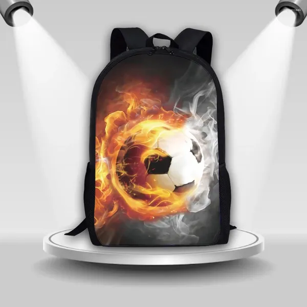 Рюкзак колоранимальный 3D Flame Football Print Boys Cool Light offect School Bag Роскошная дизайн повседневная застежка -молния прочные туристические сумки