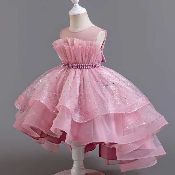 Mädchenkleider 8318 Mädchen formelles Abend mit Ablaufkleid Pengpeng Rock ärmellose Prinzessin Flauschige Kuchen -Dinner Performance Tanz Neues Produkt T240509