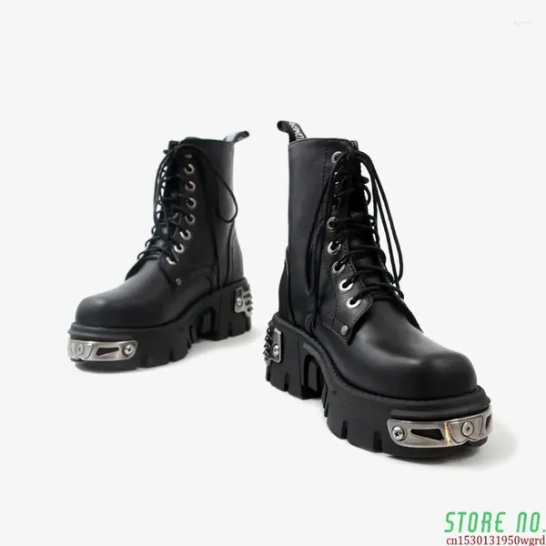 Botlar punk tarzı platform kadın ayak bileği kadın motosiklet bot moda bayanlar tıknaz ayakkabılar metal dekor siyah büyük