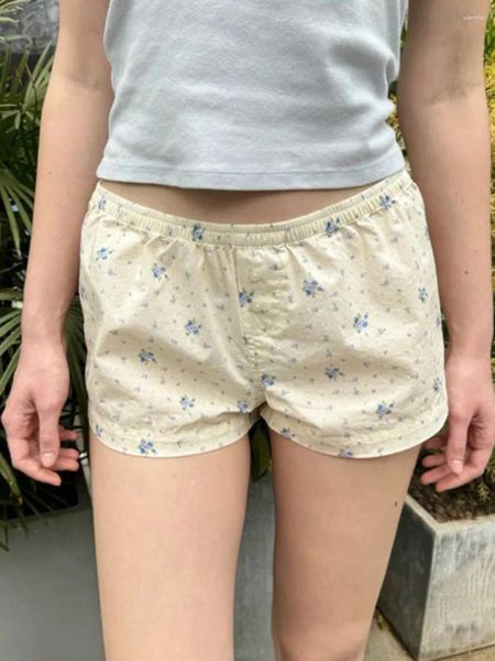 Shorts da donna Sweet Blue Floral Women Abbattina estate in vita elastico in cotone carino dritti dolcezza retrò biancheria intima casual casa y2k