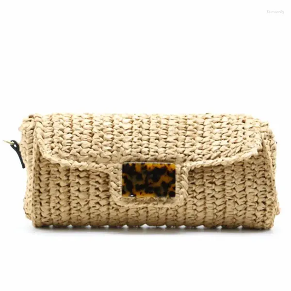 Bolsas de ombro de ombro de verão âmbar fivela rattan feminina travesseiro de palha crossbody para bolsa de bolsa feminina de crochê de crochê 2024