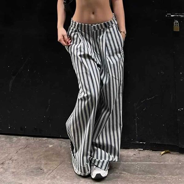 Frauenhose Capris Retro kontrastierende Streifen -Casos -Hosen für Frauen Y2K Street Kleidung Heiße Mädchen losen Mode Low Tailled Straight Q240508