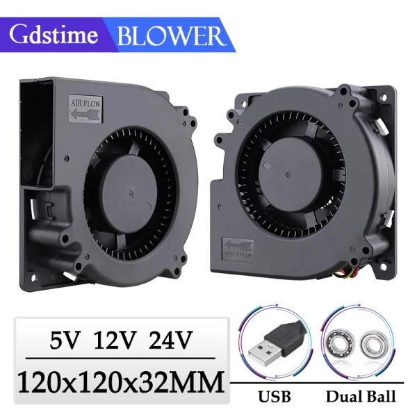 Грлины GDStime 120 -мм вентилятор Turbo Blower DC 5V 12V 24 В радиального вентилятора 120x120x32 мм вентилятор большого объема воздуха для гриля для барбекю, промышленный портативный вентилятор