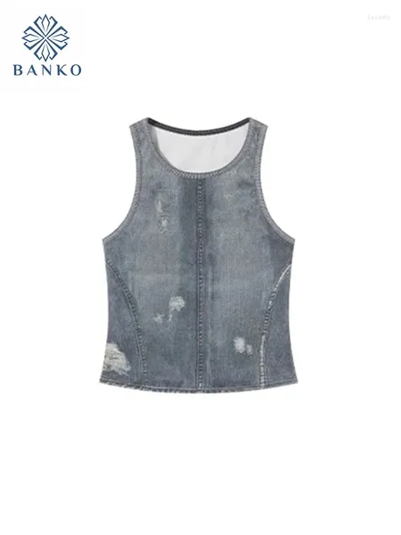 Tank da donna Design Denim Tops Tops senza maniche Blue Street Street Street Streetwear Fashion Crop Spring Summer Unisex 90S