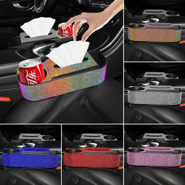 Werkzeugorganisatoren Autositz Gap Spalt Tissue Storage Box Diamond Getränk Cup Gap Holder Organizer Phone Cup Flaschenhalterung Bling Car Accessoires T240509