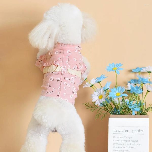 Hundebekleidung Baumwolldruck dünne Hemden für kleine Hunde Katzenspitze Rock Prinzessin Tutu Kleid Süßes Frühlings -Sommerhemd -Kostüm