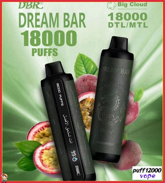 Orijinal DBR Rüya Bar 18k Puflar Tek Kullanımlık E-Cigarette E-Şişa 15 Tatlar Puflar 20K Vaper Şarj Edilebilir Pil Pod Hava Akışı Kontrol Vs Al Fakher Crown Bar 8K